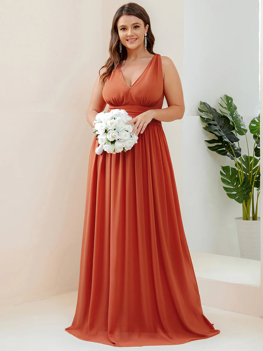 Double V-Neck Maxi Long Wholesale Plus Size Evening Dresses