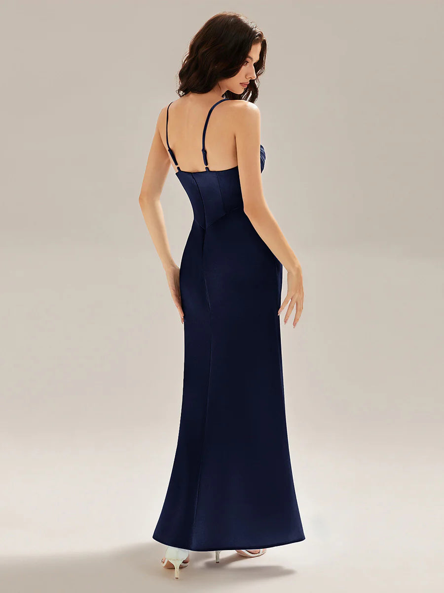 Sleeveless Deep V-Neck Gathered Jumpsuit with Flowing Ribbons Evening Dresses