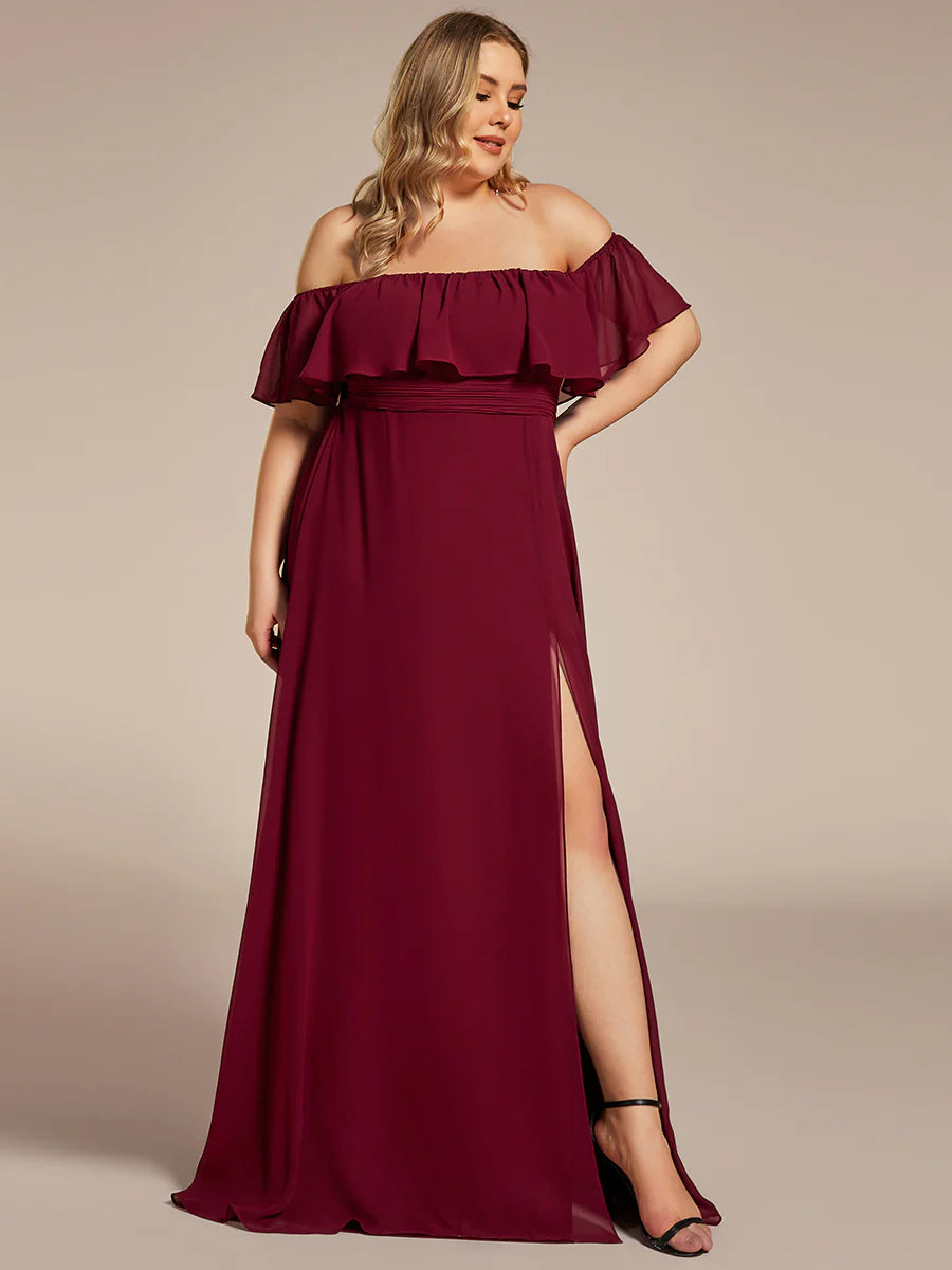 Women's Plus Size Ruffle Thigh Split Wholesale Bridesmaid Dresses