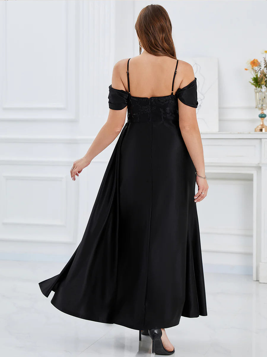 B2B-Exclusive Plus Size Short Sleeves Sweetheart Neck Fishtail Floor Length Evening Dresses