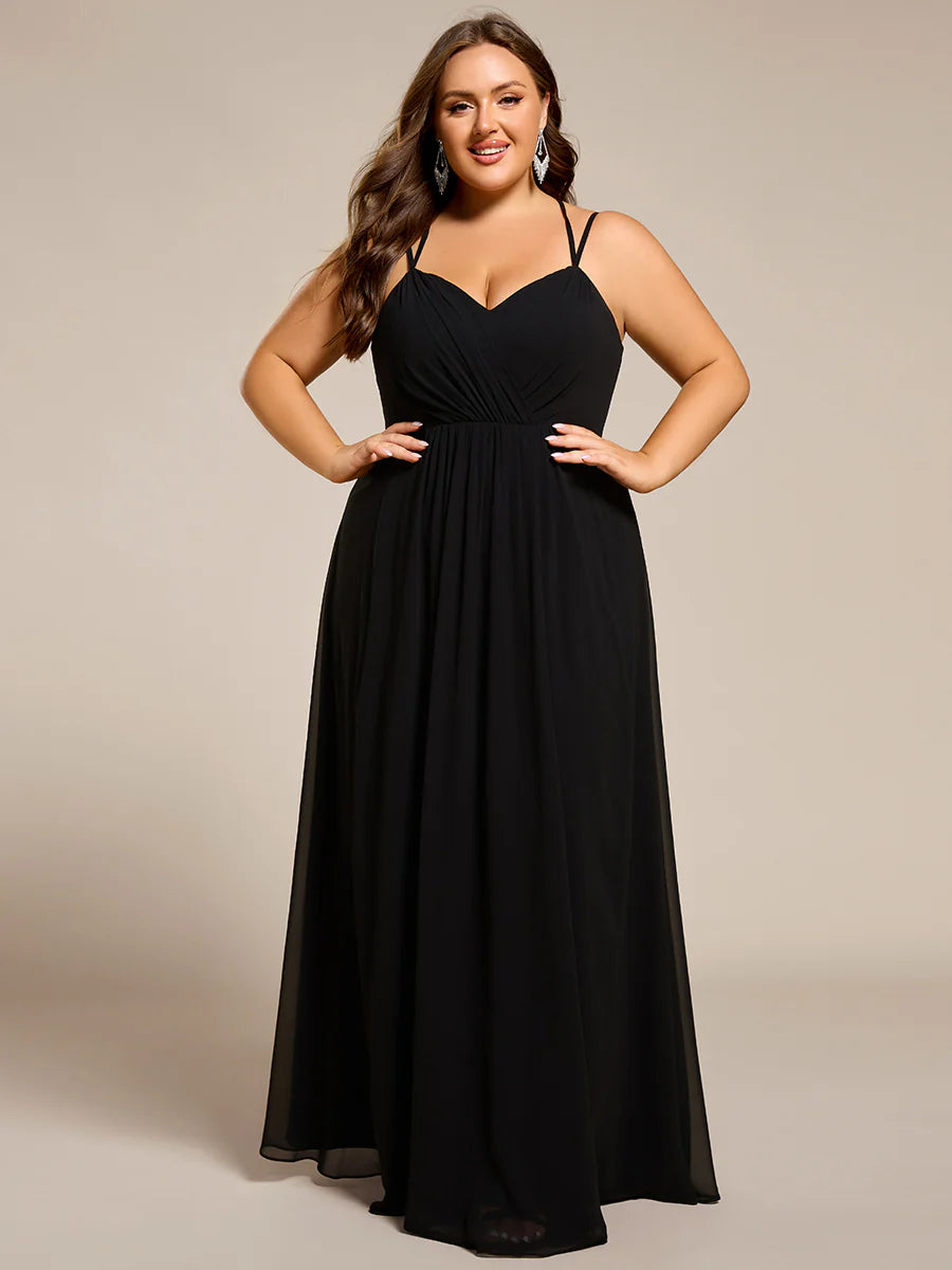 Plus Size Sleeveless V-Neck Appliques A-Line Floor Length Bridesmaid Dresses