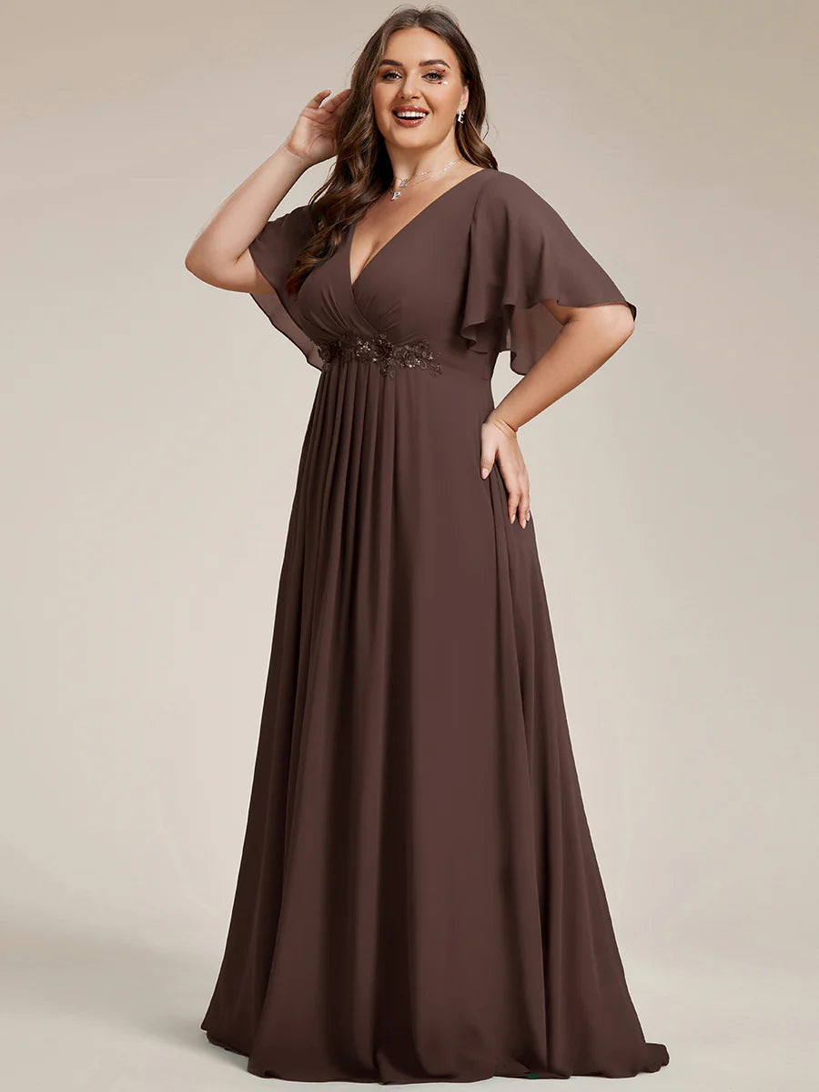 Plus V Neck Appliques Pleated Wholesale Bridesmaid Dresses