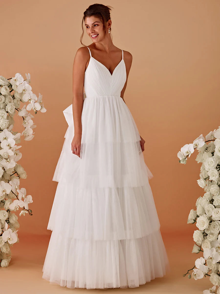Romantic Tulle Layered Wedding Spaghetti Straps Dresses