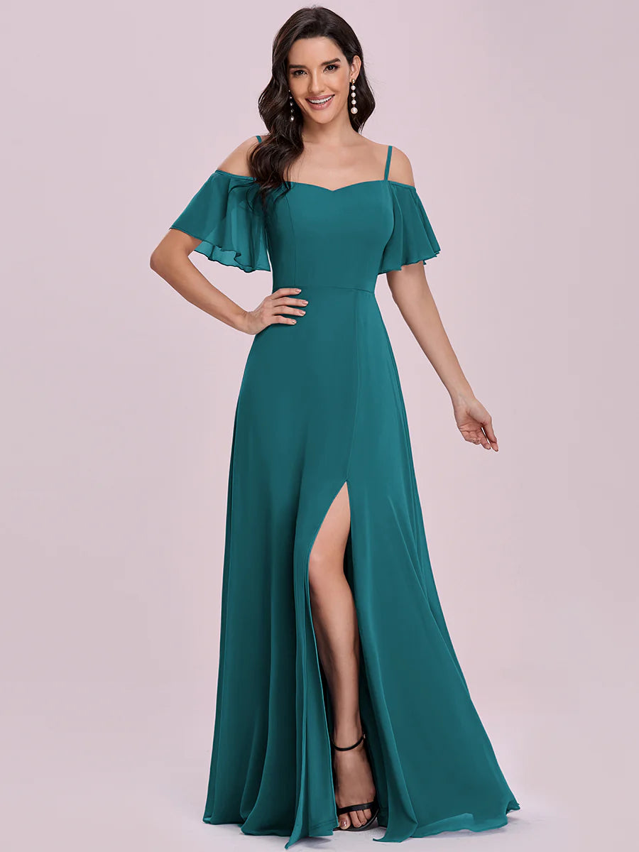 Wholesale High Split Chiffon Bridesmaid Dress With Spaghetti Straps