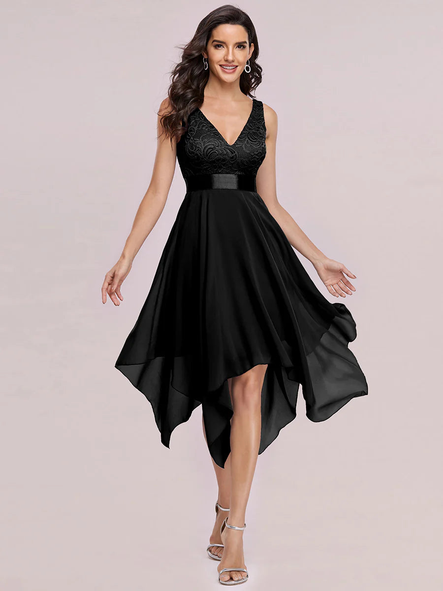 Bestsellers V Neck Lace Chiffon Homecoming Prom Dresses For Wholesale