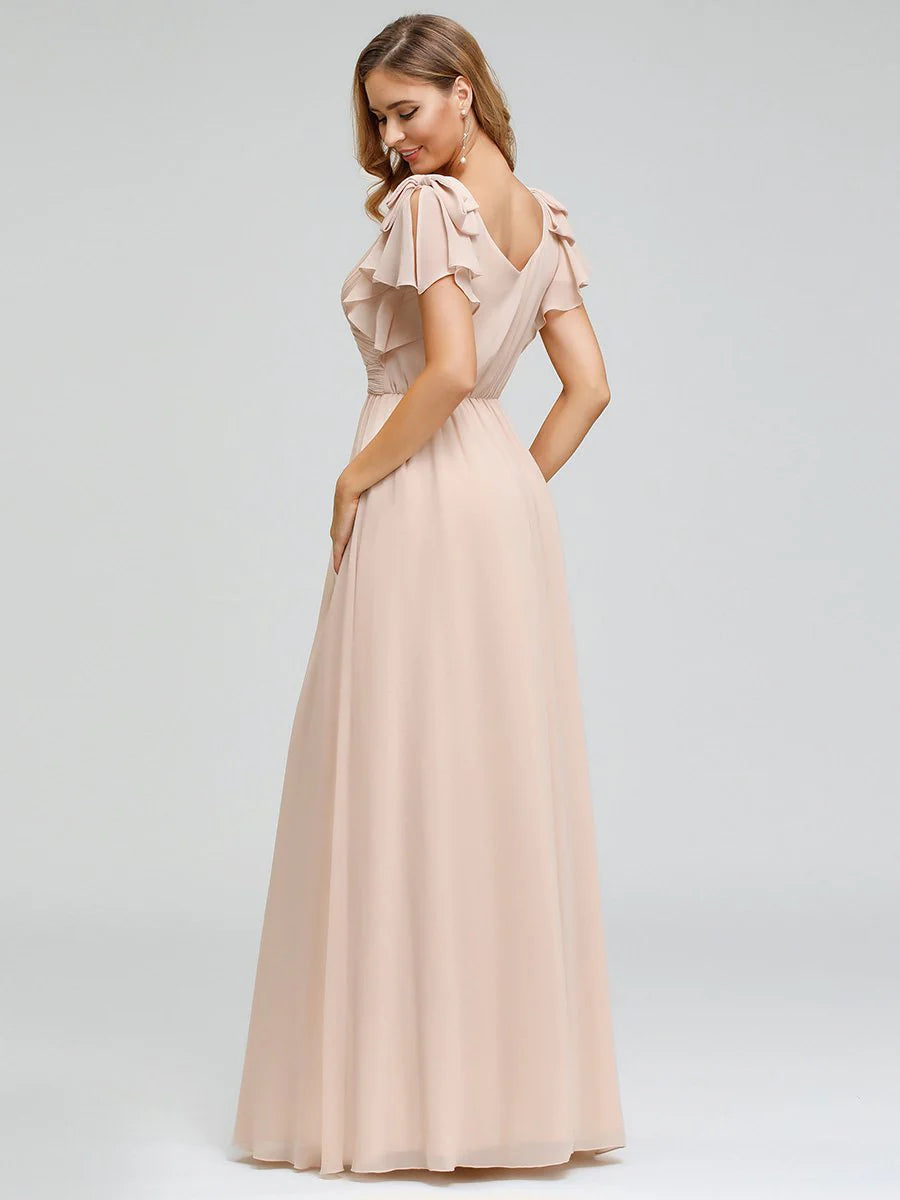 Maxi Long Chiffon Wholesale Evening Dress With Ruffles Sleeves