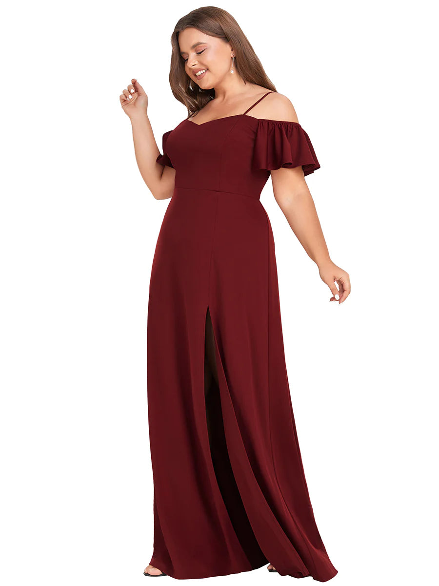 Plus Off Shoulder Floor Length A Line Sleeveless Wholesale Knitted Evening Dresses