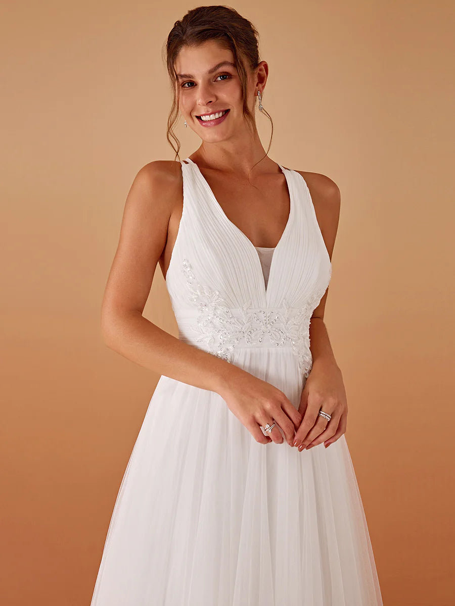 Backless V Neck Appliques Mesh Wholesale Bridesmaid Dresses