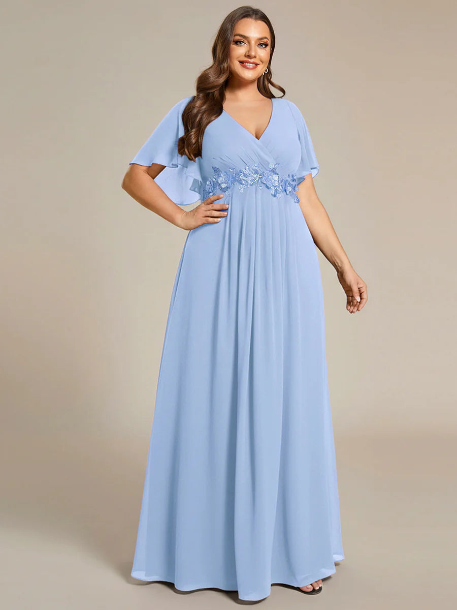 Plus V Neck Appliques Pleated Wholesale Bridesmaid Dresses