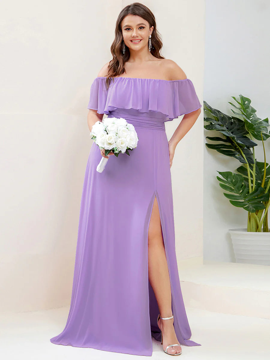 Women's Plus Size Ruffle Thigh Split Wholesale Bridesmaid Dresses