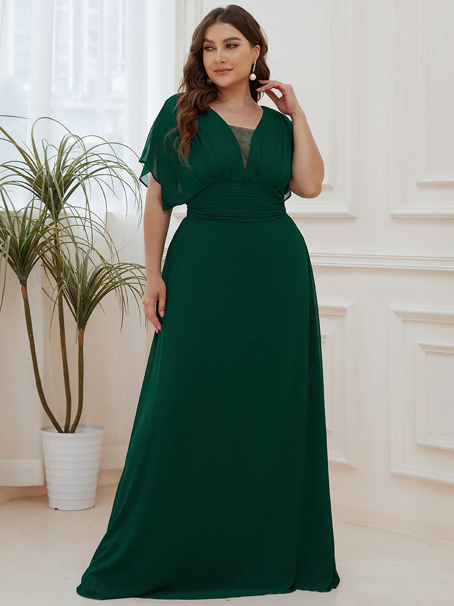 A-Line Empire Waist Chiffon Plus Size Wholesale Evening Party Dress