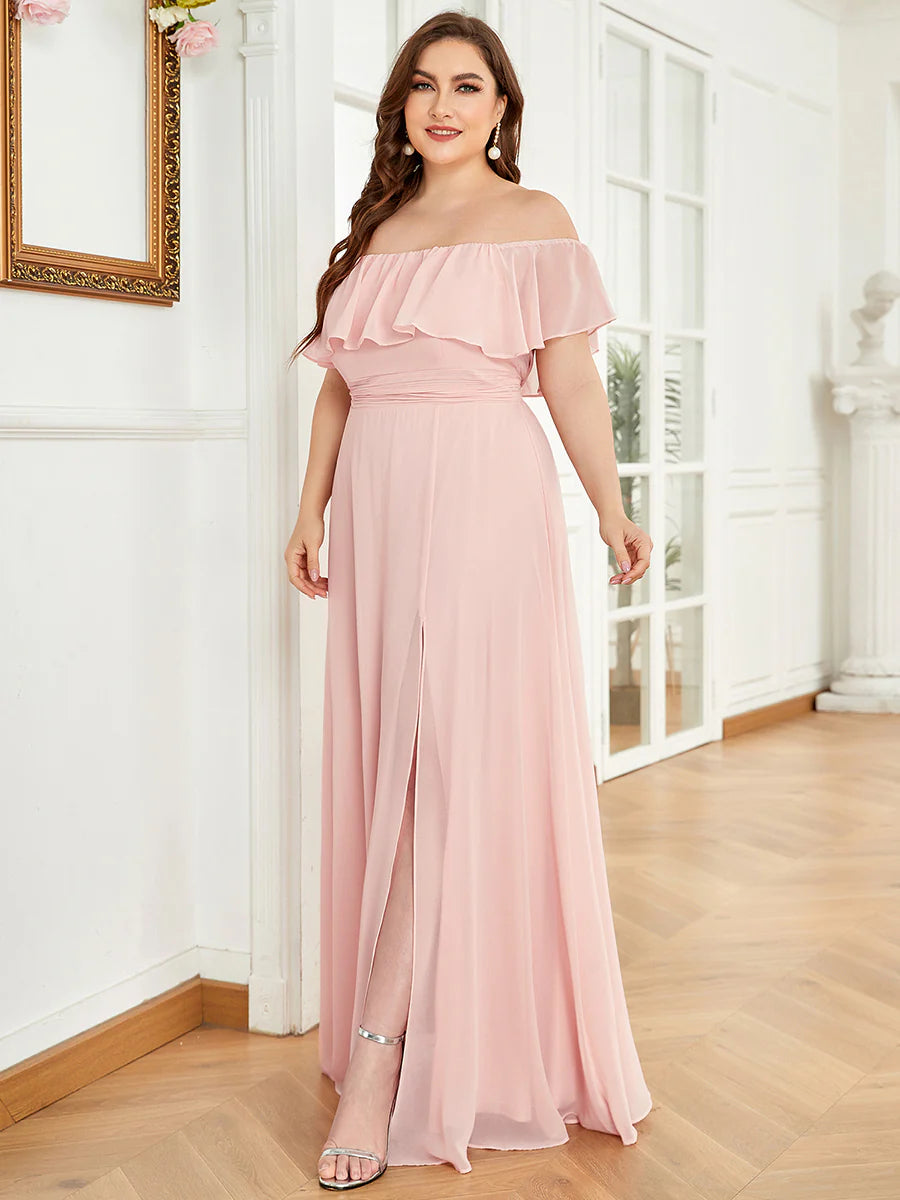 Women's Plus Size Ruffle Thigh Split Wholesale Bridesmaid Dresses