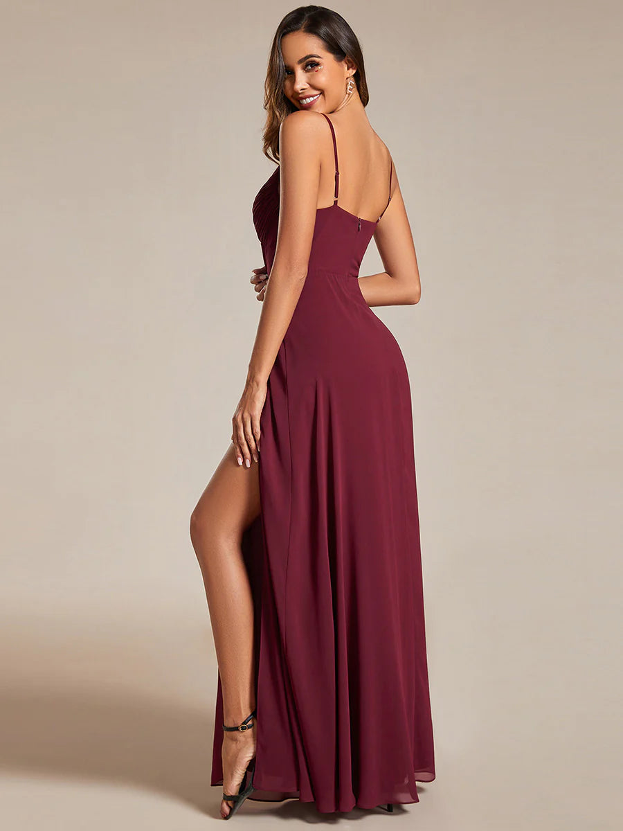 Chiffon Spaghetti Strap Bridesmaid Dress with High Split