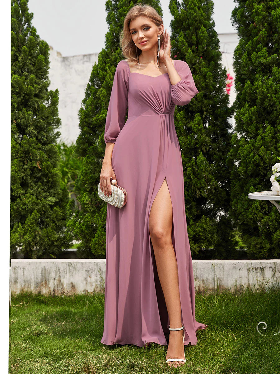 Chiffon Maxi Long One Shoulder Wholesale Evening Dresses With Lantern Sleeves
