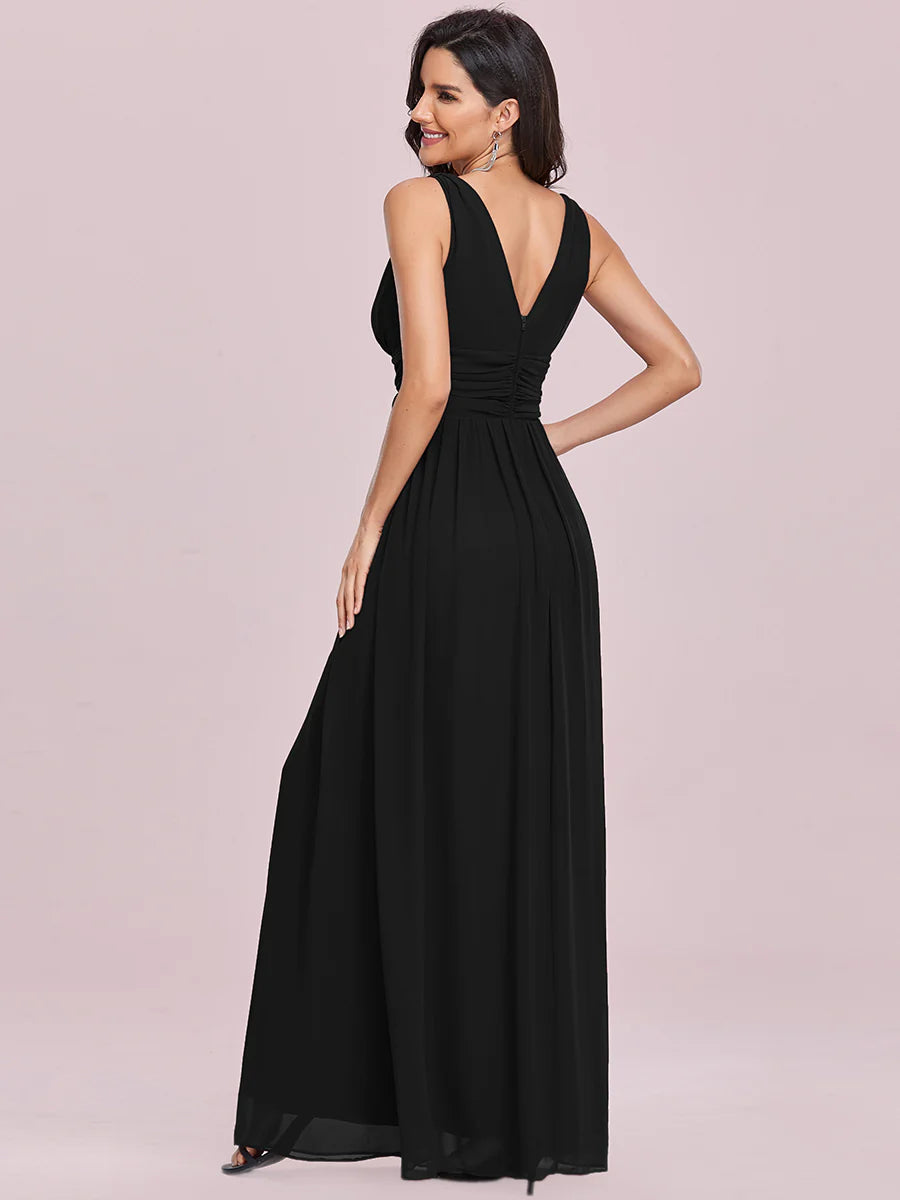 Elegant Double V-Neck Maxi Long Wholesale Bridesmaid Dresses