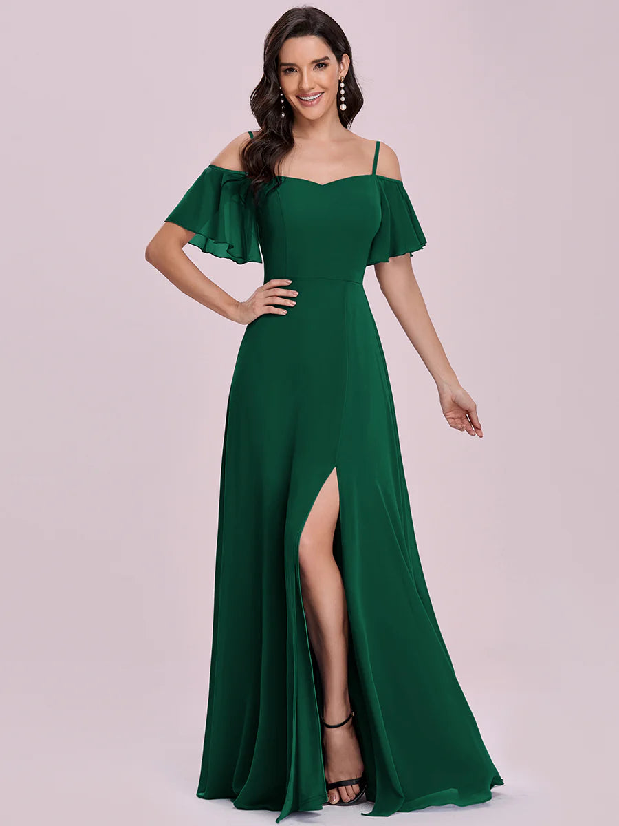 Wholesale High Split Chiffon Bridesmaid Dress With Spaghetti Straps