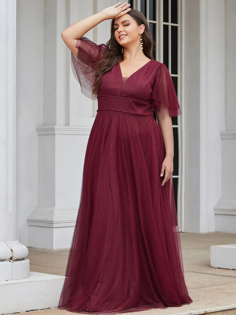 Wholesale Long Deep V Neck Maxi A-Line Tulle Evening Dress