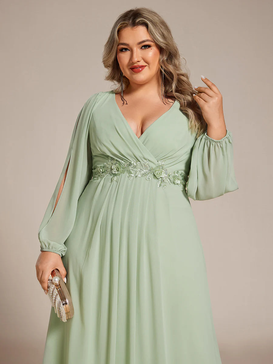 Wholesale Chiffon Plus Size Evening Dresses with Long Lantern Sleeves