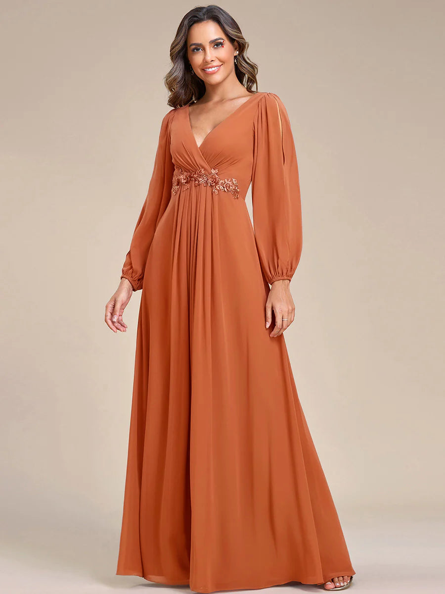 Floor Length Long Lantern Sleeves Wholesale Formal Dresses