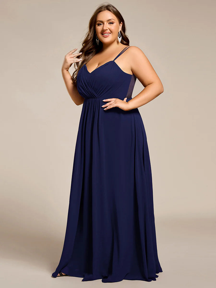 Plus Size Sleeveless V-Neck Appliques A-Line Floor Length Bridesmaid Dresses