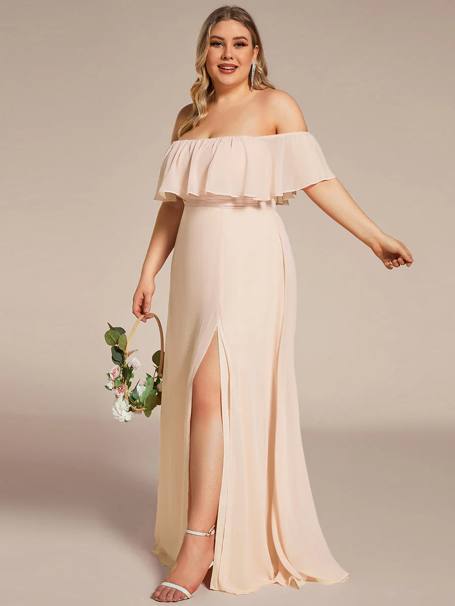 Women's Plus Size Ruffle Thigh Split Wholesale Bridesmaid Dresses