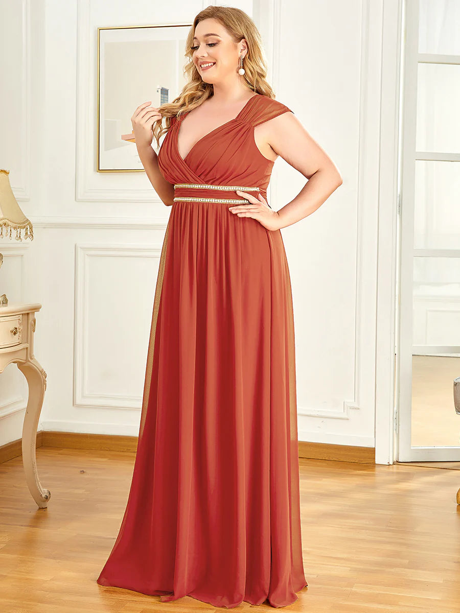 Plus Size Sleeveless Floor Length V Neck Wholesale Bridesmaid dresses
