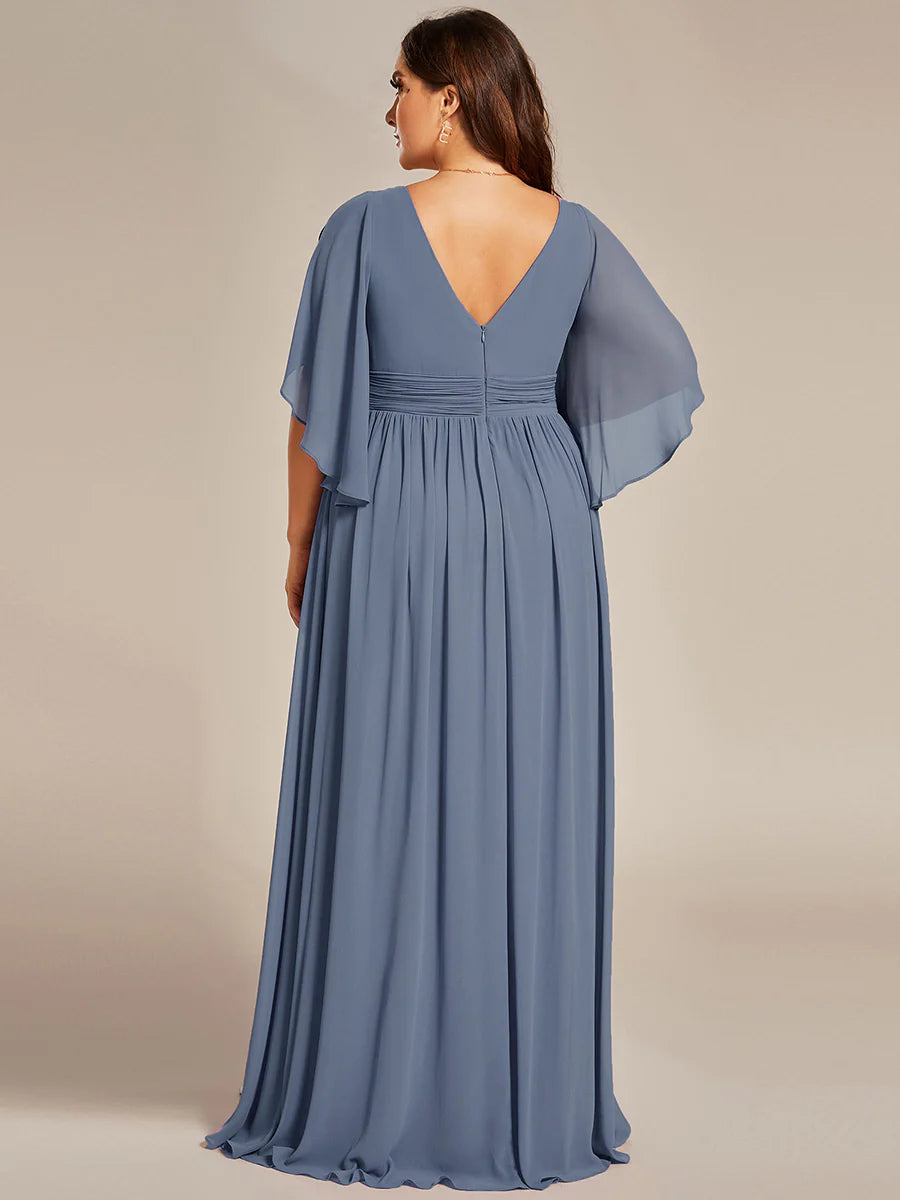 Plus V Neck Pleated Belt Wholesale Chiffon Bridesmaid Dresses