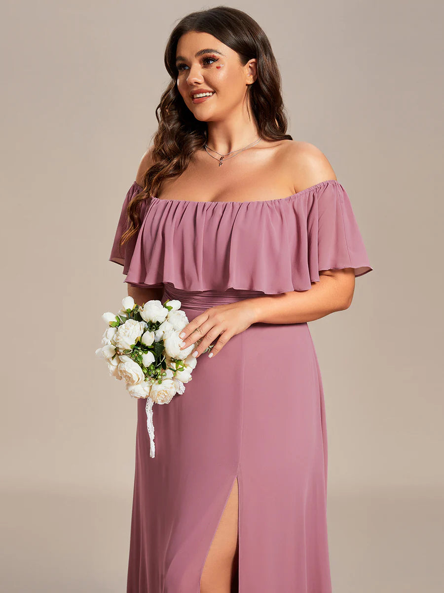 Women's Plus Size Ruffle Thigh Split Wholesale Bridesmaid Dresses