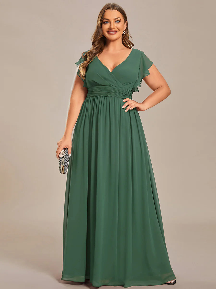 Plus V Neck Pleated Belted Ruffles Wholesale Bridesmaid Dresses