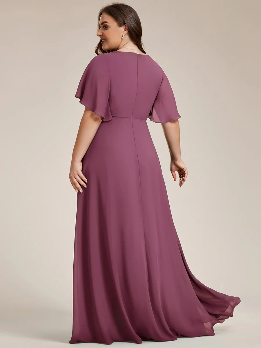 Plus V Neck Appliques Pleated Wholesale Bridesmaid Dresses