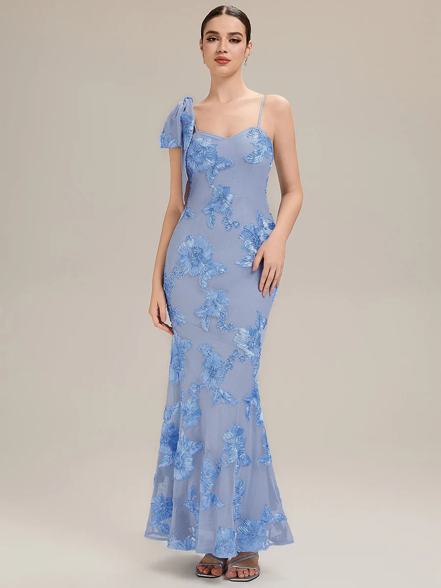 Sleeveless Floral Jacquard Cowl Neck Fishtail Floor Length Evening Dresses