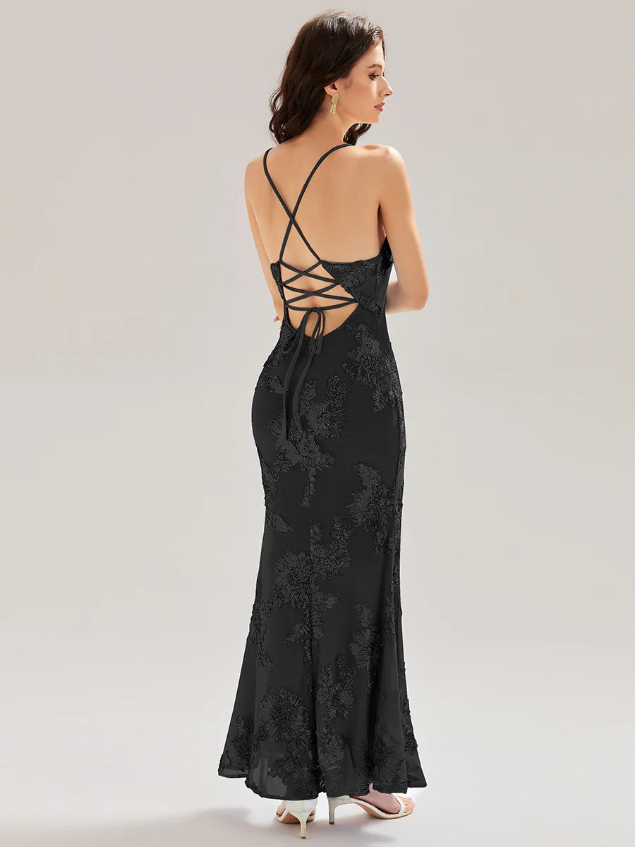Adjustable Spaghetti Strap Backless Fishtail Maxi Evening Dresses