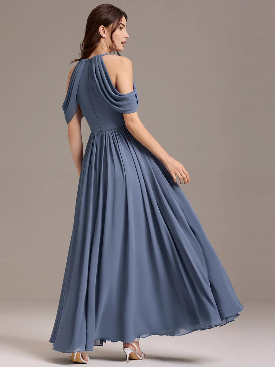 Mass Customization Sleeveless Cold Shoulder A-Line Floor Length Non-Stretch Bridesmaid Dresses