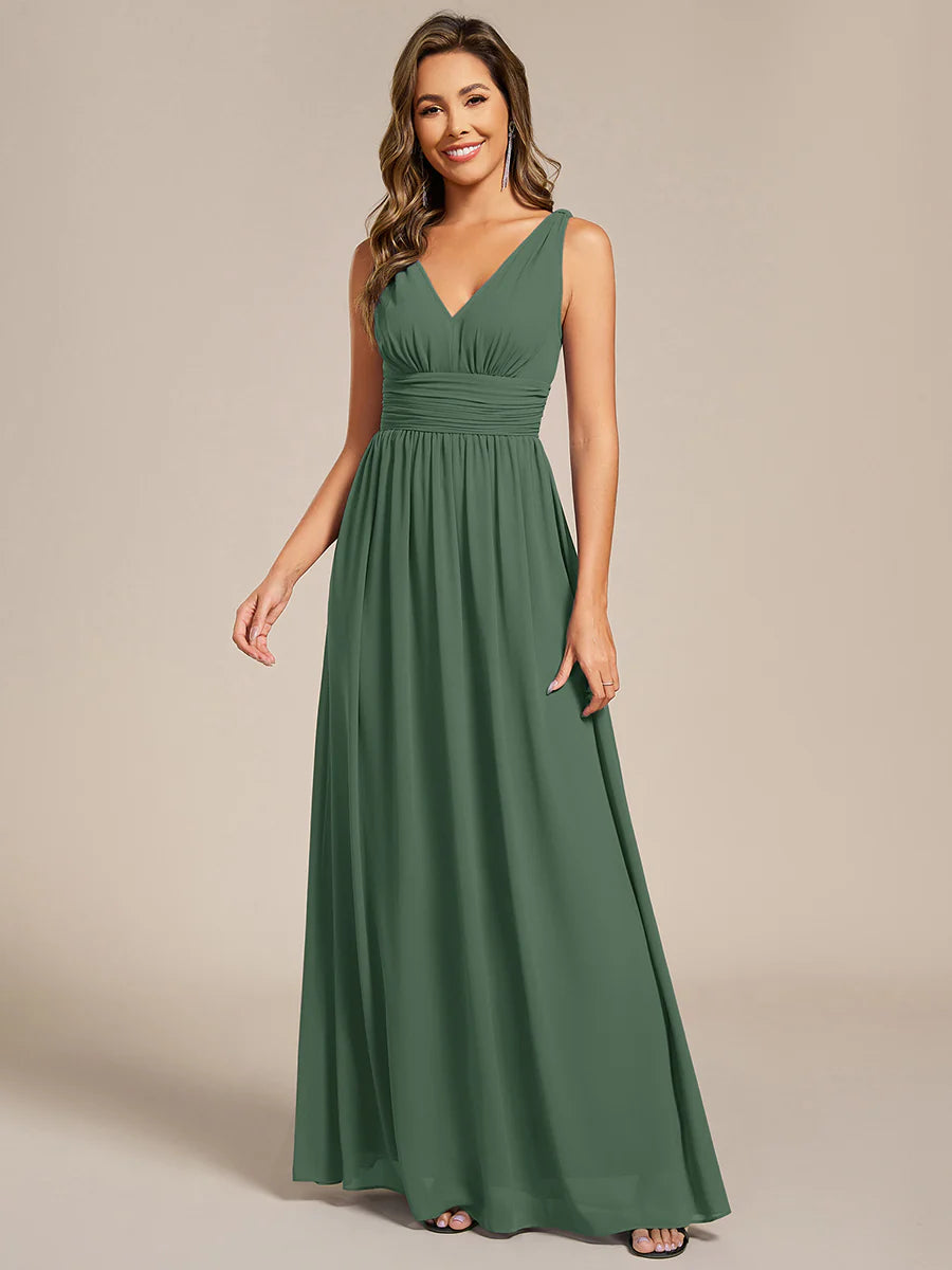 Elegant Double V-Neck Maxi Long Wholesale Bridesmaid Dresses