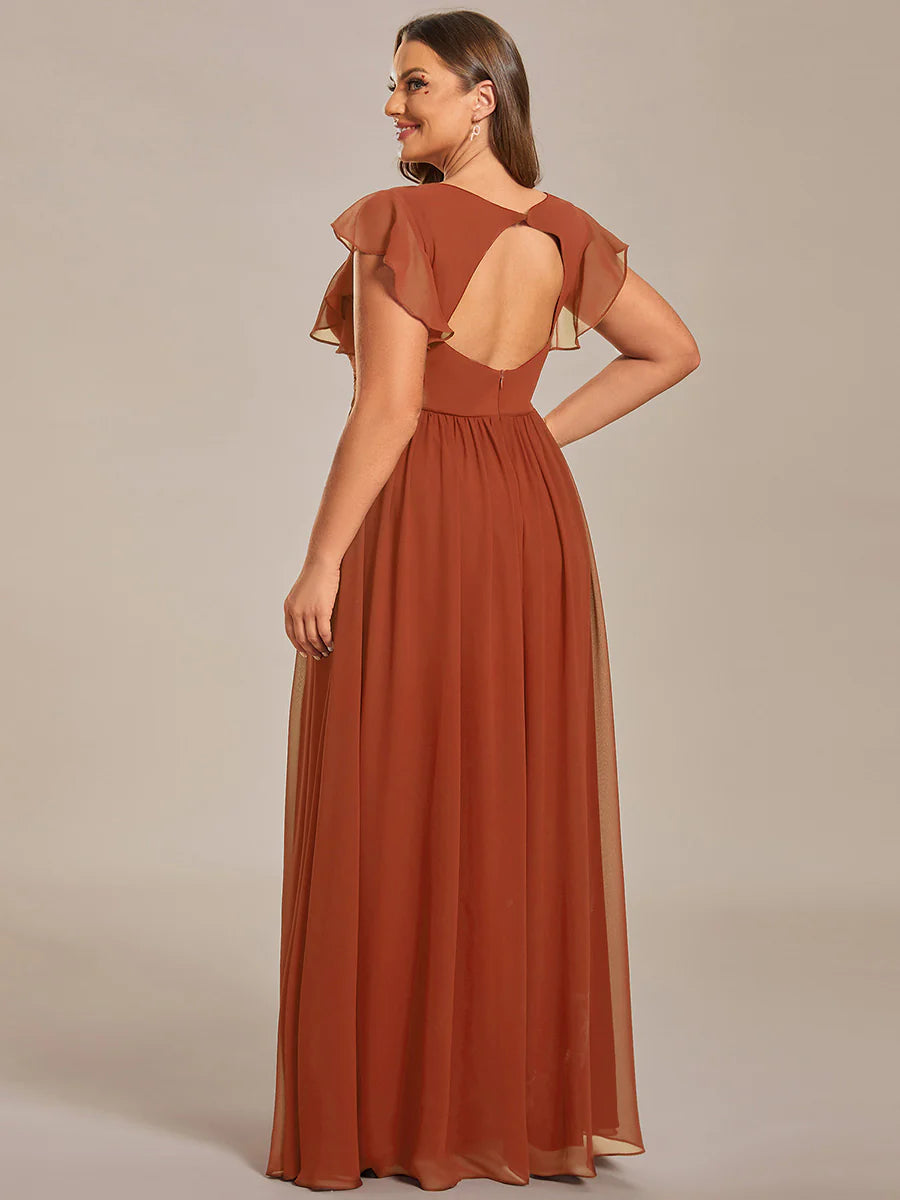 Plus V Neck Pleated Belted Ruffles Wholesale Bridesmaid Dresses