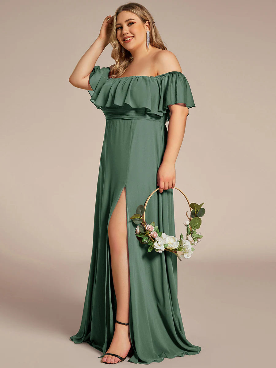 Women's Plus Size Ruffle Thigh Split Wholesale Bridesmaid Dresses