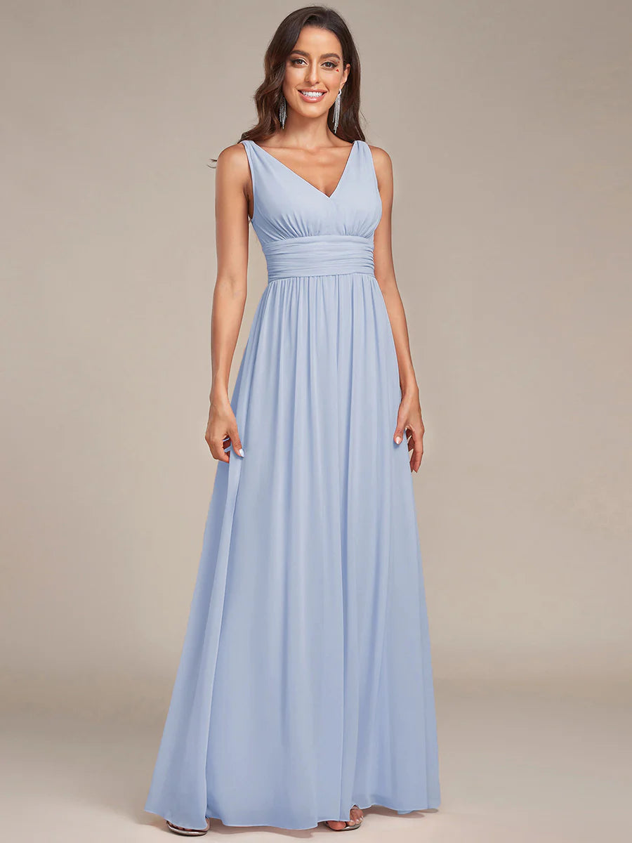 Elegant Double V-Neck Maxi Long Wholesale Bridesmaid Dresses