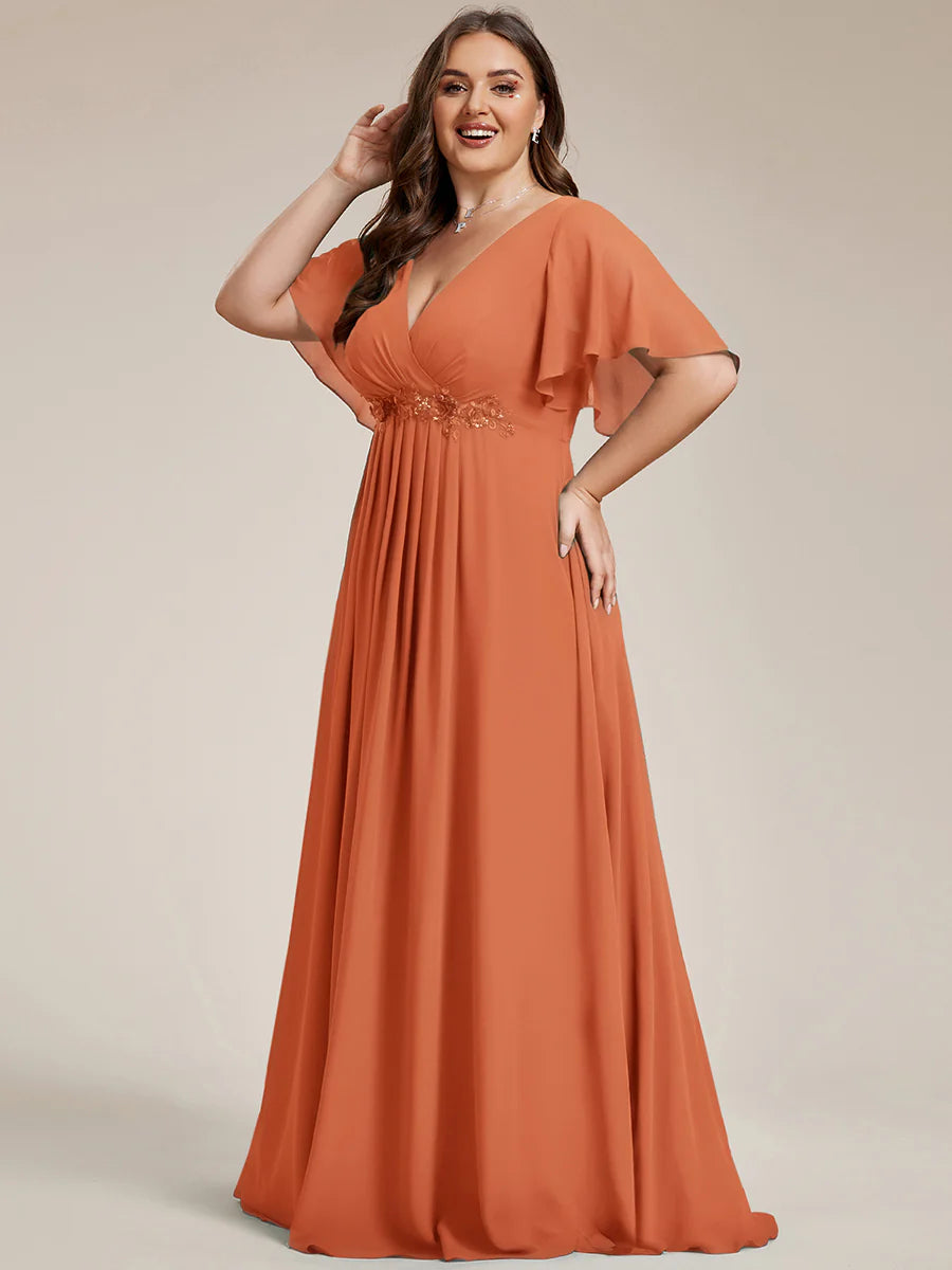 Plus V Neck Appliques Pleated Wholesale Bridesmaid Dresses