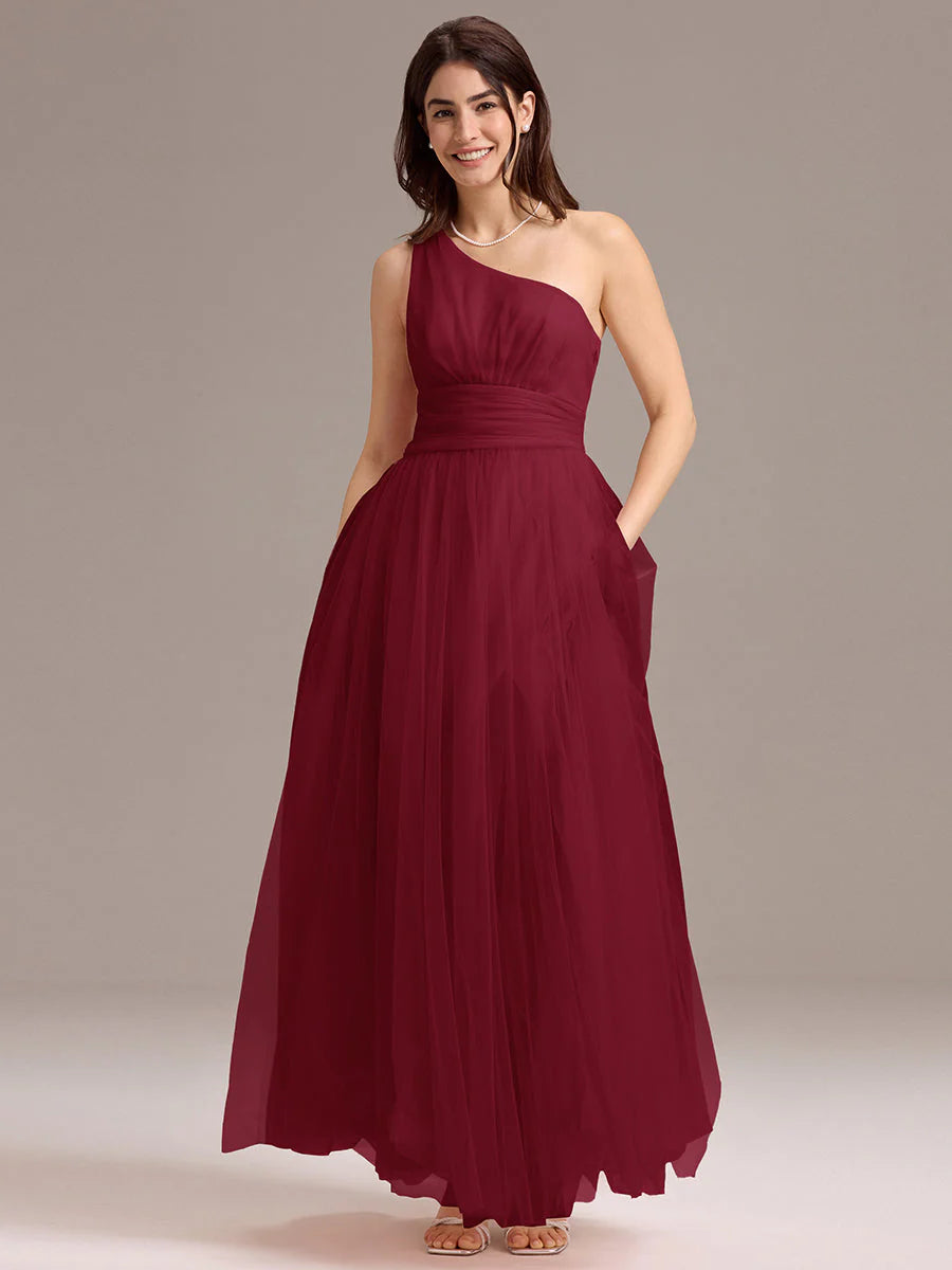 Custom Solutions Sleeveless Asymmetrical Pleated A-Line Floor Length Bridesmaid Dresses