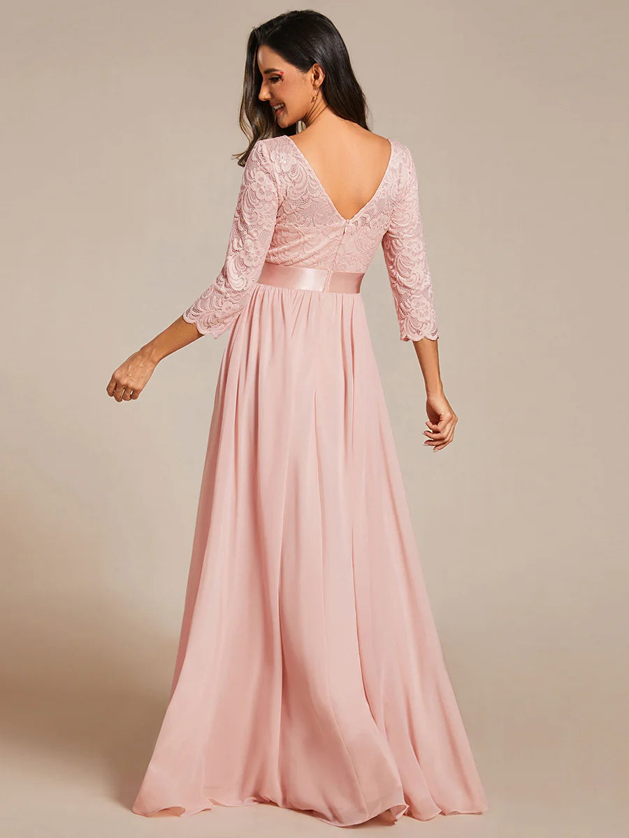 Elegant Empire  Wholesale Bridesmaid Dresses with Long Lace Sleeve