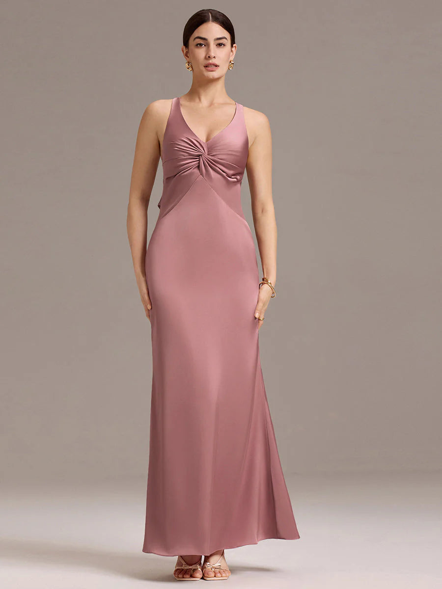 Custom Solutions Sleeveless Deep V-Neck Backless Mermaid Floor Length Bridesmaid Dresses