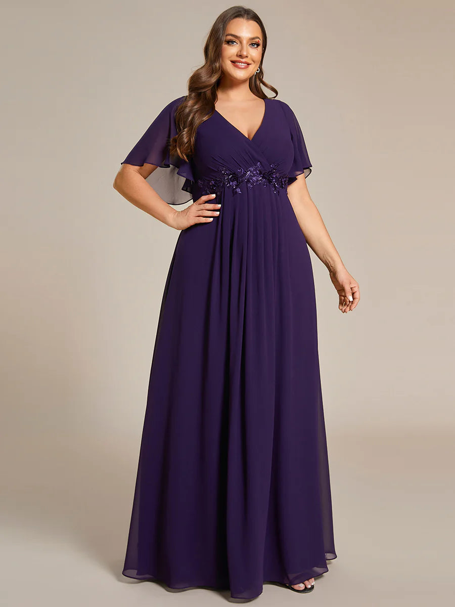 Plus V Neck Appliques Pleated Wholesale Bridesmaid Dresses