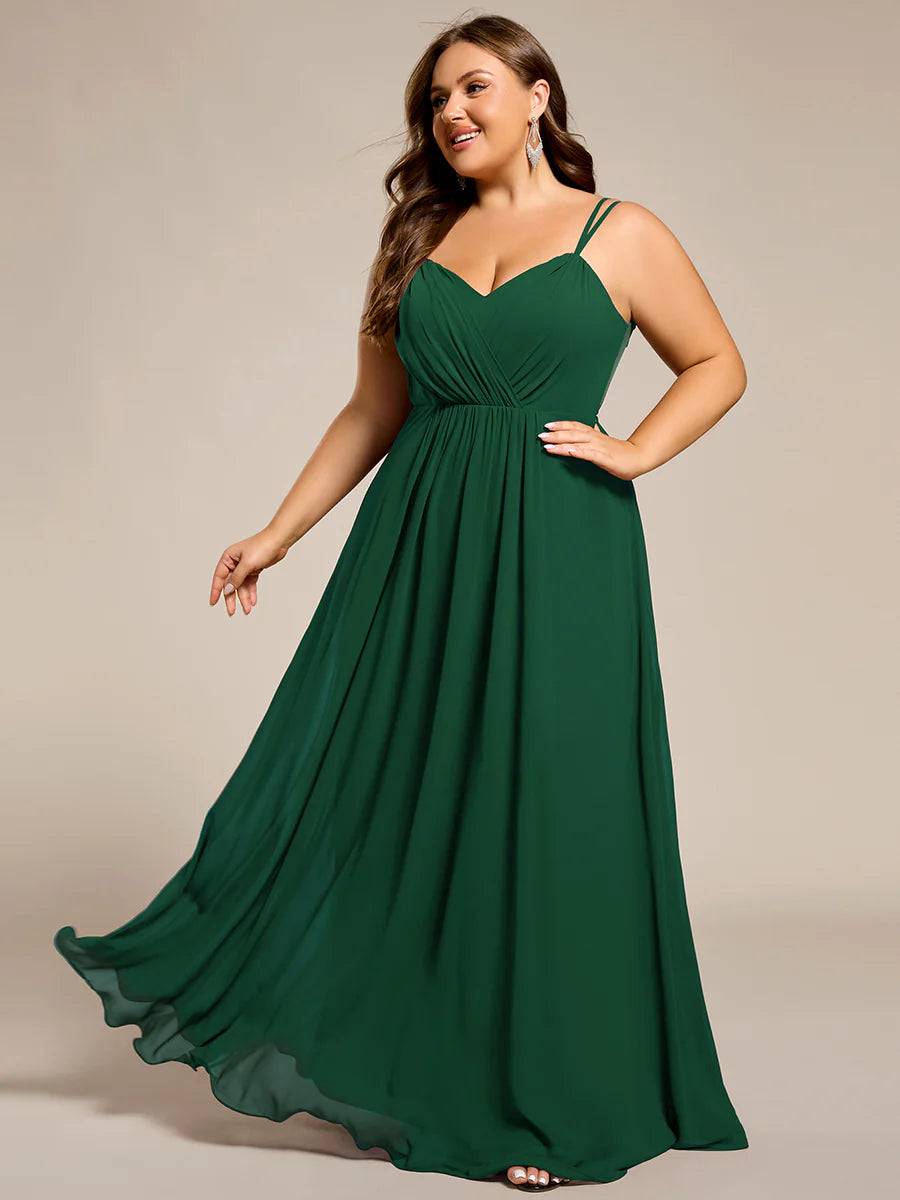 Plus Size Sleeveless V-Neck Appliques A-Line Floor Length Bridesmaid Dresses