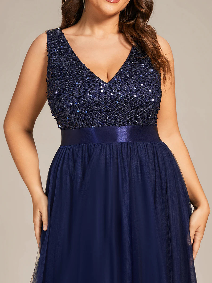 Plus Size Sparkling Wholesale Evening Dresses with Asymmetrical Hem Deep V Neck