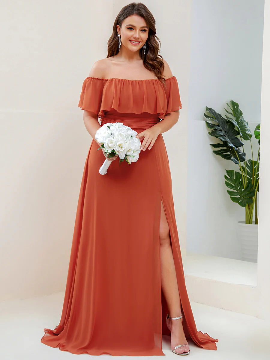 Women's Plus Size Ruffle Thigh Split Wholesale Bridesmaid Dresses