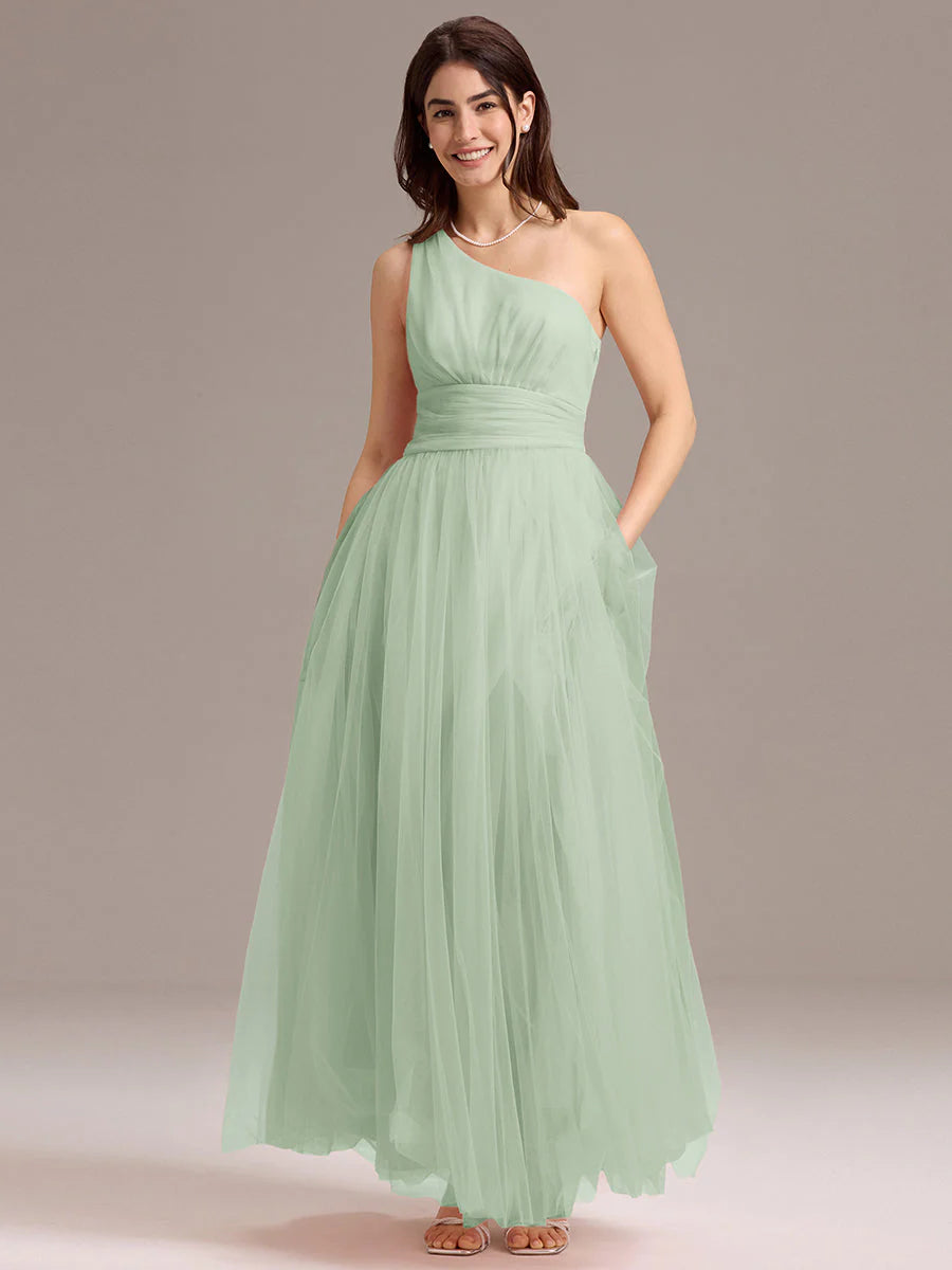 Custom Solutions Sleeveless Asymmetrical Pleated A-Line Floor Length Bridesmaid Dresses