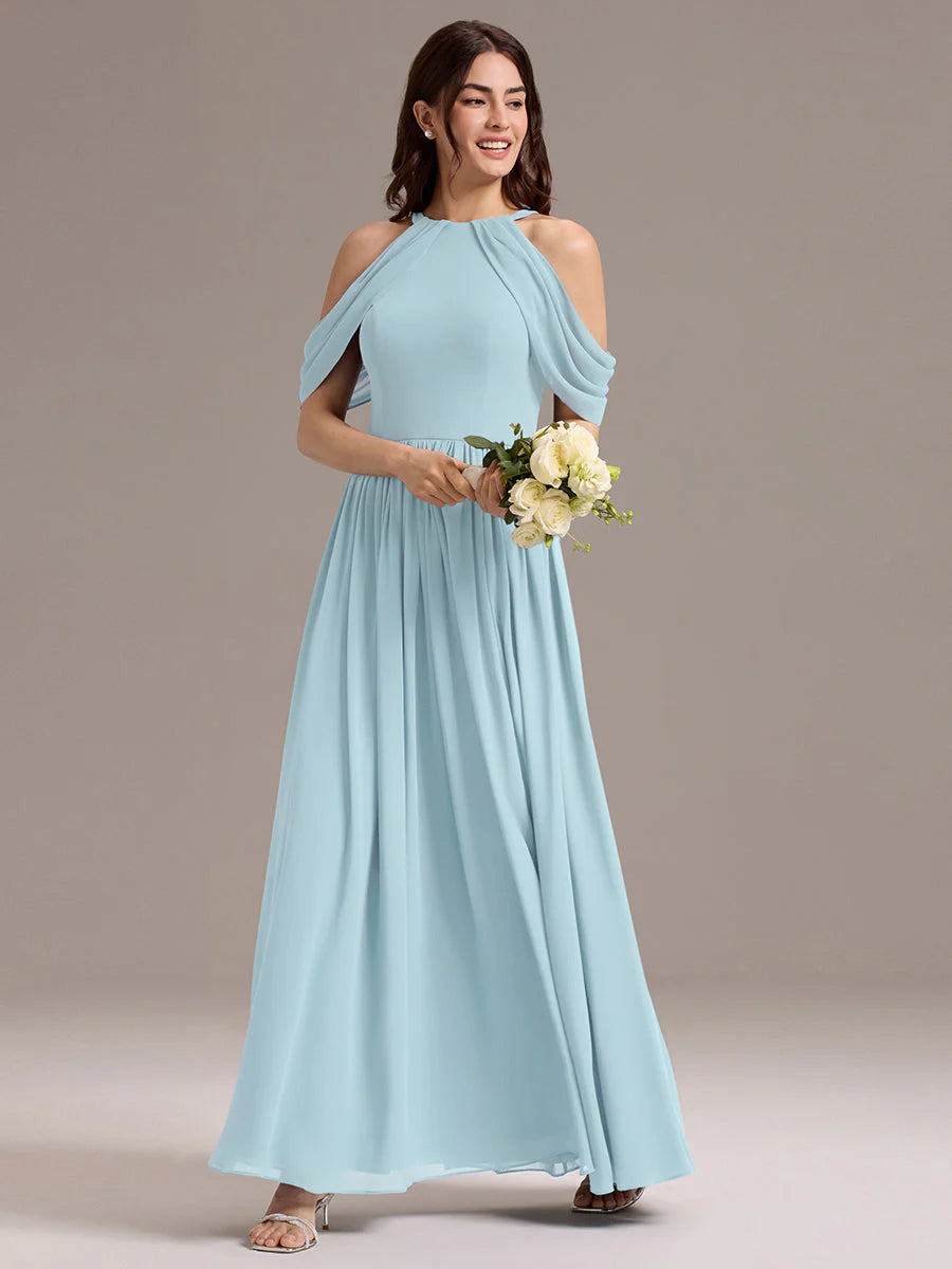 Mass Customization Sleeveless Cold Shoulder A-Line Floor Length Non-Stretch Bridesmaid Dresses