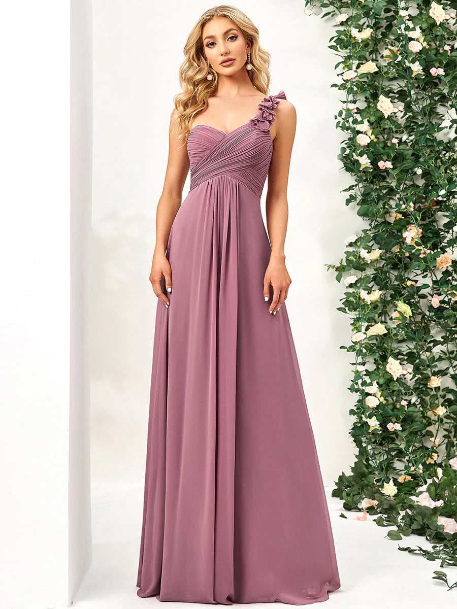 Maxi Long One Shoulder Chiffon Bridesmaid Dresses for Wholesale