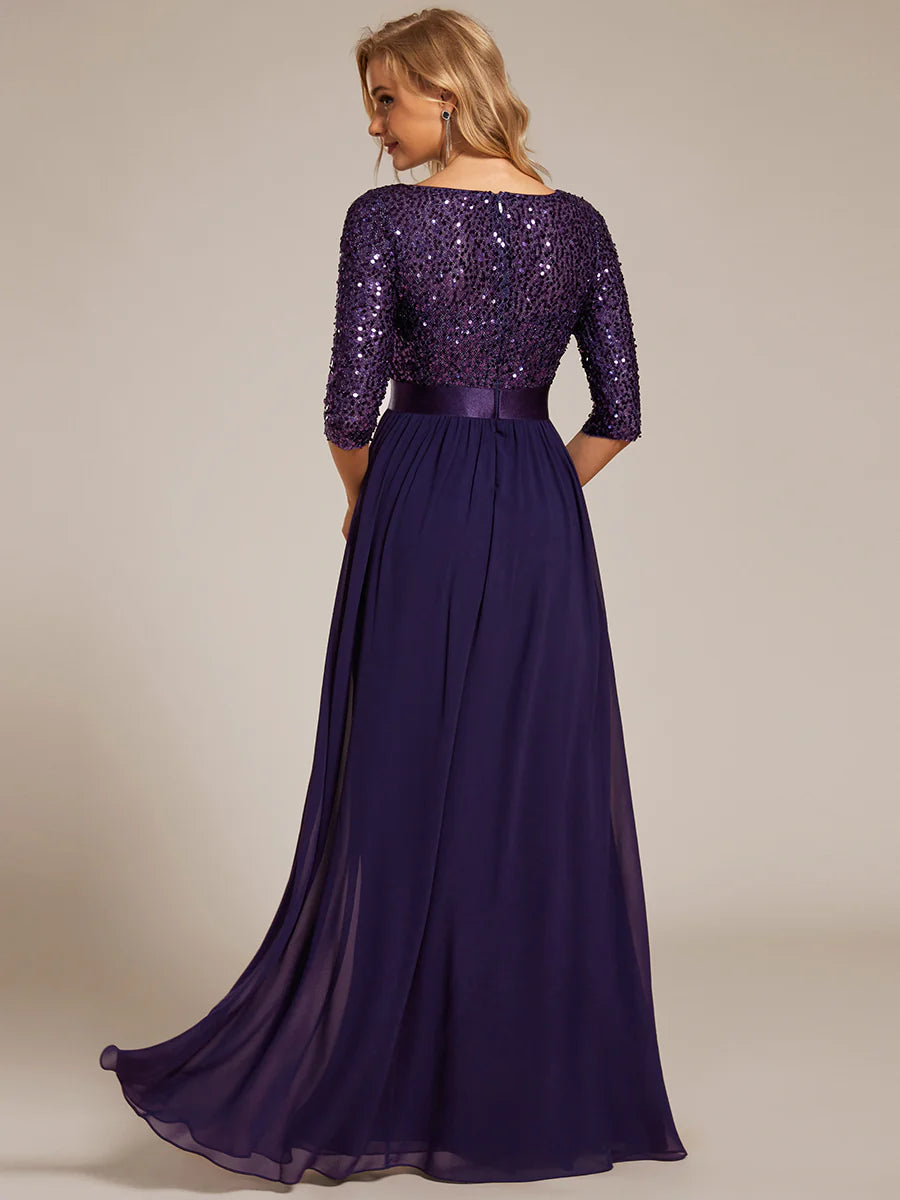 Elegant Round Neckline Sequins Patchwork Wholesale Evening Dress