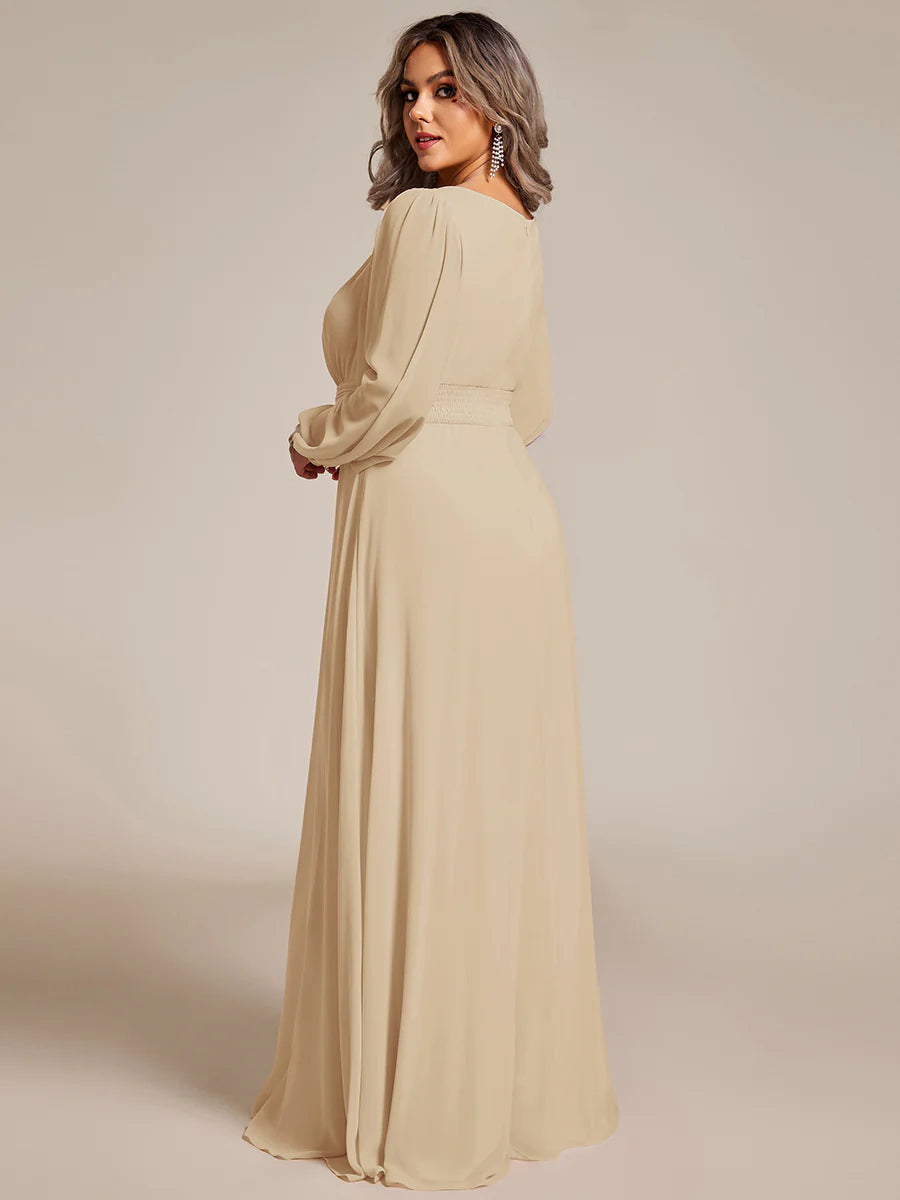 Plus Size Round Neck Wholesale Bridesmaid Dresses with Long Lantern Sleeves